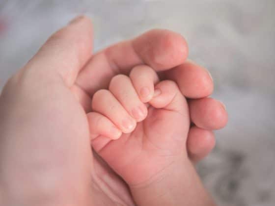 person holding baby's hand in close up photography